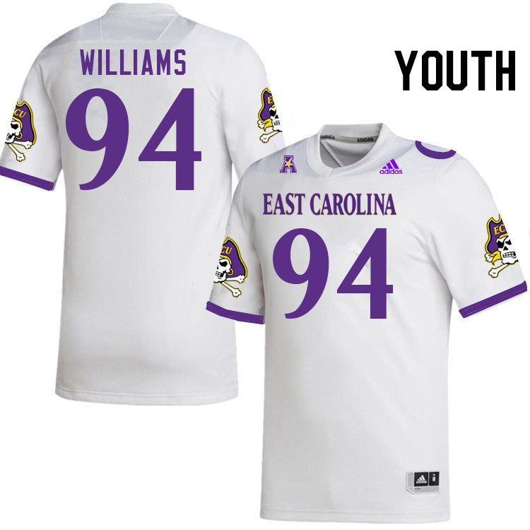 Youth #94 Javon Williams ECU Pirates College Football Jerseys Stitched-White